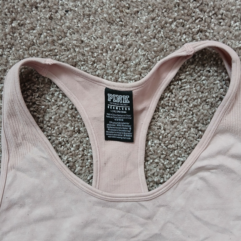 🧚‍♀️VS PINK Light Pink Seamless Racerback Crop Top Large - Picture 4 of 5